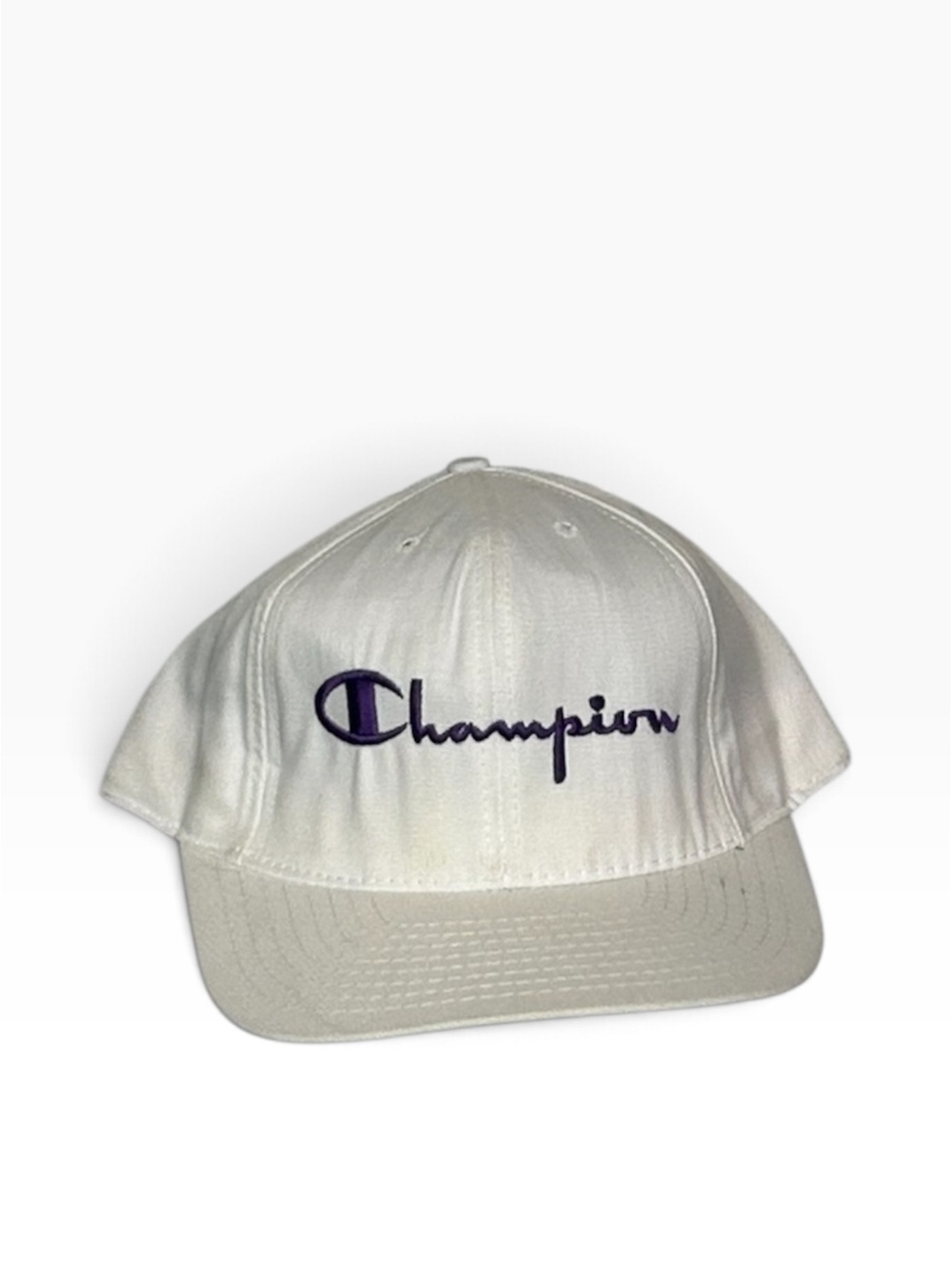 1990s Champion White Adjustable Snapback Hat with Embroidered Logo